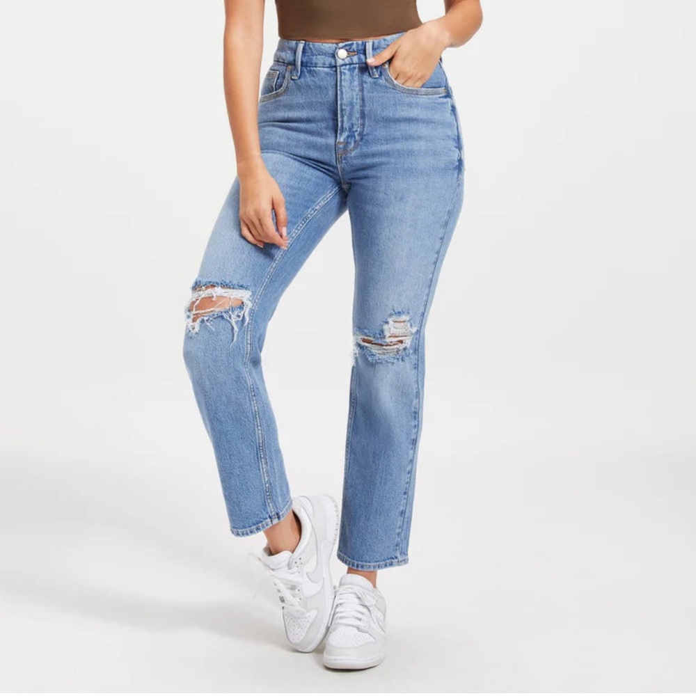 Good American Good 90s Cropped Icon Distressed Denim Jeans | 10/30